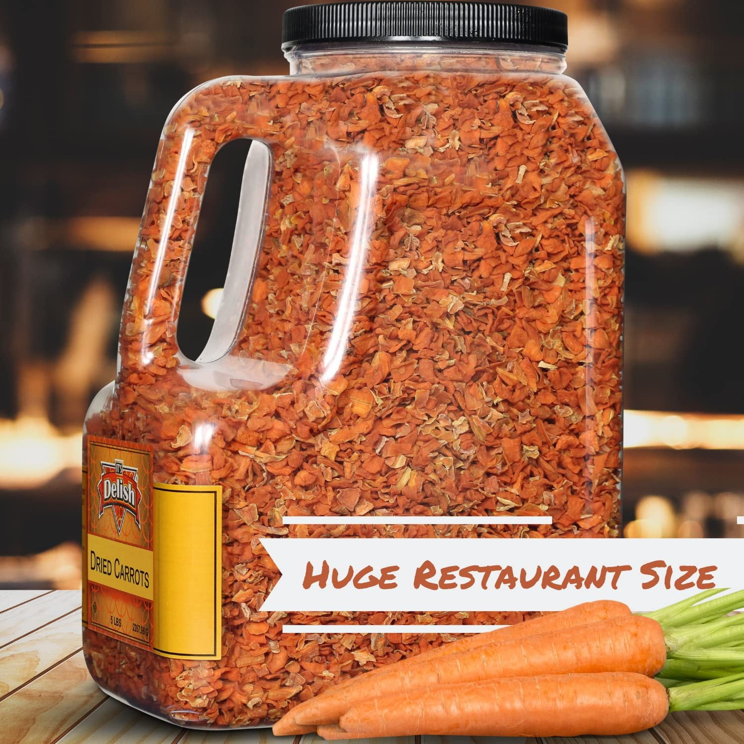 Dried Carrots by Its Delish, 5 lbs Bulk Restaurant Gallon Size Container Jug with Handle  Dehydrated Carrot Dices for Soup Vegetables, Food Supply and Camping