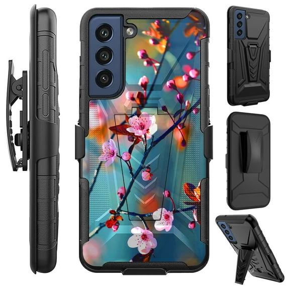 Compatible with Samsung Galaxy S21 FE Hybrid Luxguard Holster Phone Case Cover (Sakura Flower)