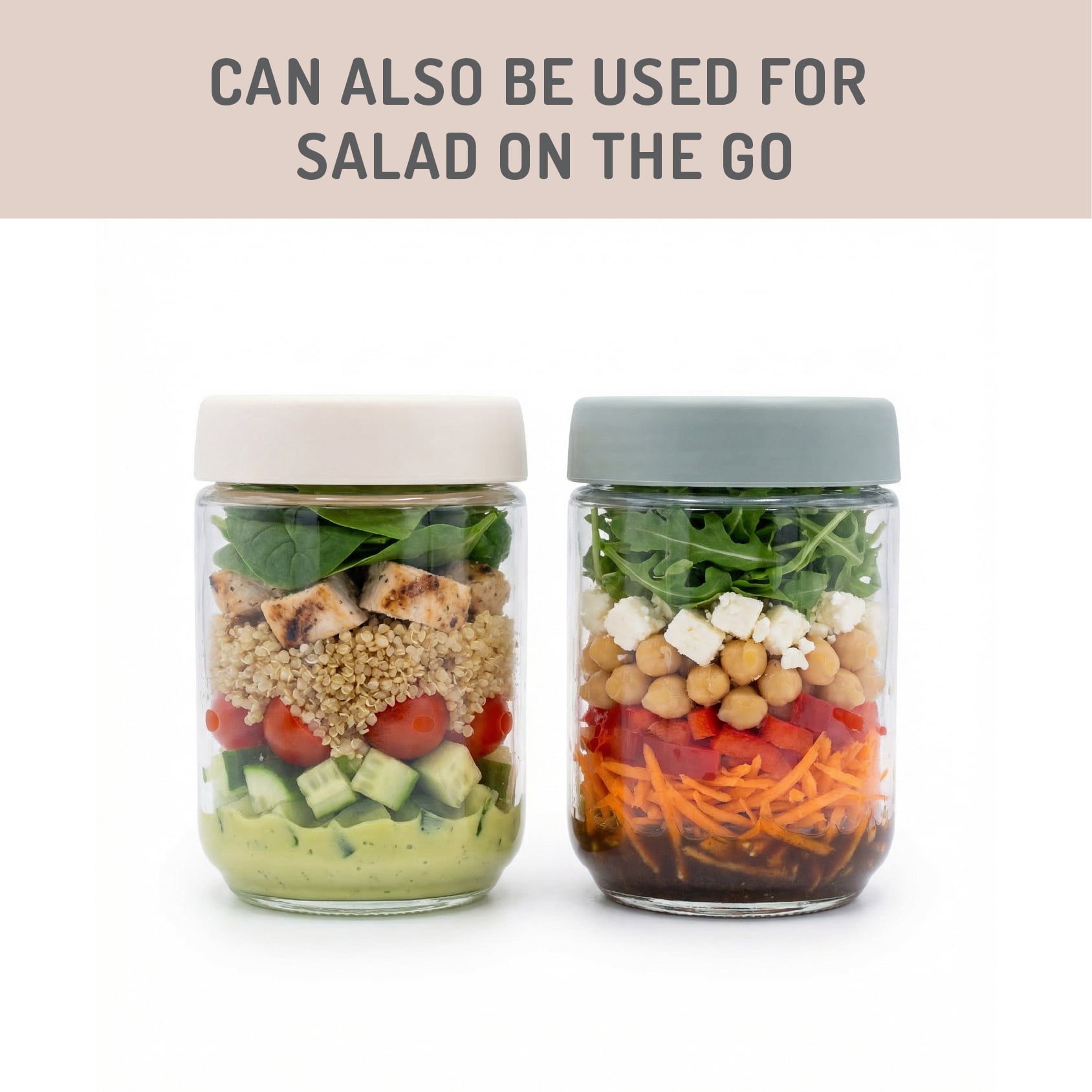 Melii Glass Overnight Oats Food Storage Container Set, 2 Pack, Ivory and Sage