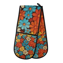 Yayeee Double Oven Mitt Kitchen Heat Resistant Baking 35" x7" Quilted Glove, Blooming Flowers