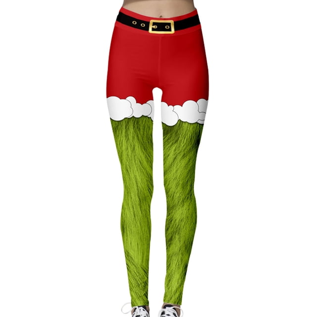Leggings navideños para mujer con alegres estampados digitales, cintura alta, corte ajustado: estilo festivo único y elegante