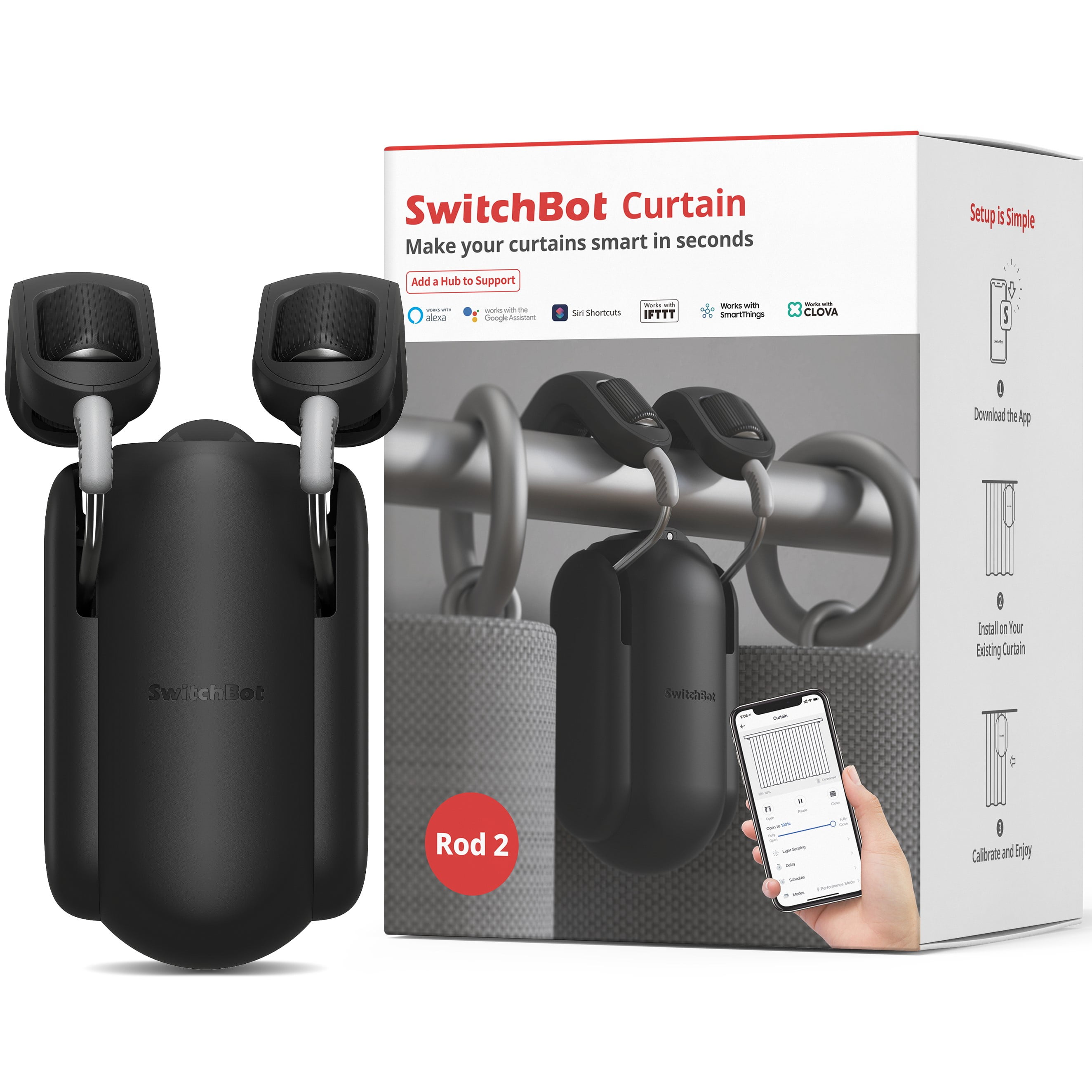 SwitchBot Curtain Rod 2, Smart Curtain Opener, Retrofit & Motorize