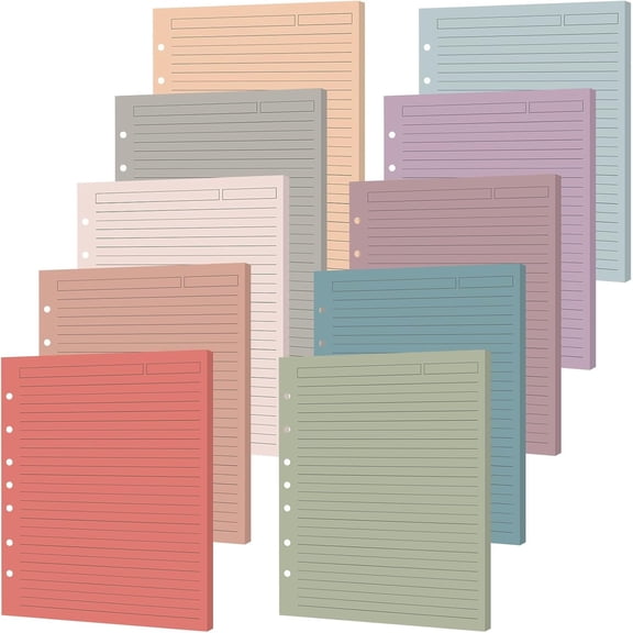 100 Sheets A5 7-Hole Lined Refill Paper Binder Inserts 5.5" x 8.5" Loose Leaf Papers 10 Colorful Line Planner for Mini 3 or 7 Ring Binder Junior Size Notebooks for Office School Business ()