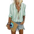 thumbnail image 1 of Women's Black/Sky Blue/Yellow/Green V Neck Striped Button Down Blouse, 1 of 3