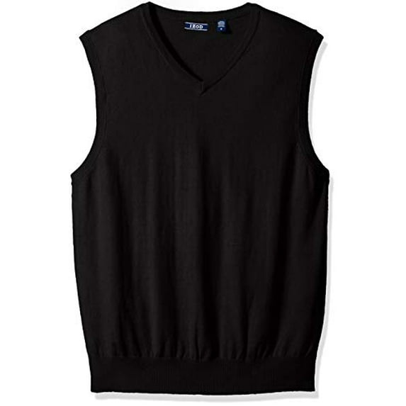 IZOD Men's Premium Essentials Solid V-Neck 12 Gauge Sweater Vest, Black, Small
