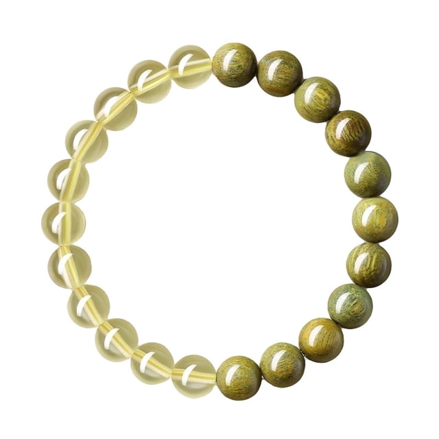 Pulsera de madera de Santos verde natural con cristal transparente y ágata