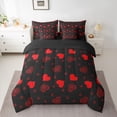 thumbnail image 2 of jejeloiu Chic Love Print 7-Piece Twin Bedding Set Bohemian Hearts Red Black Breathable Reversible Decor For Kids, 2 of 8