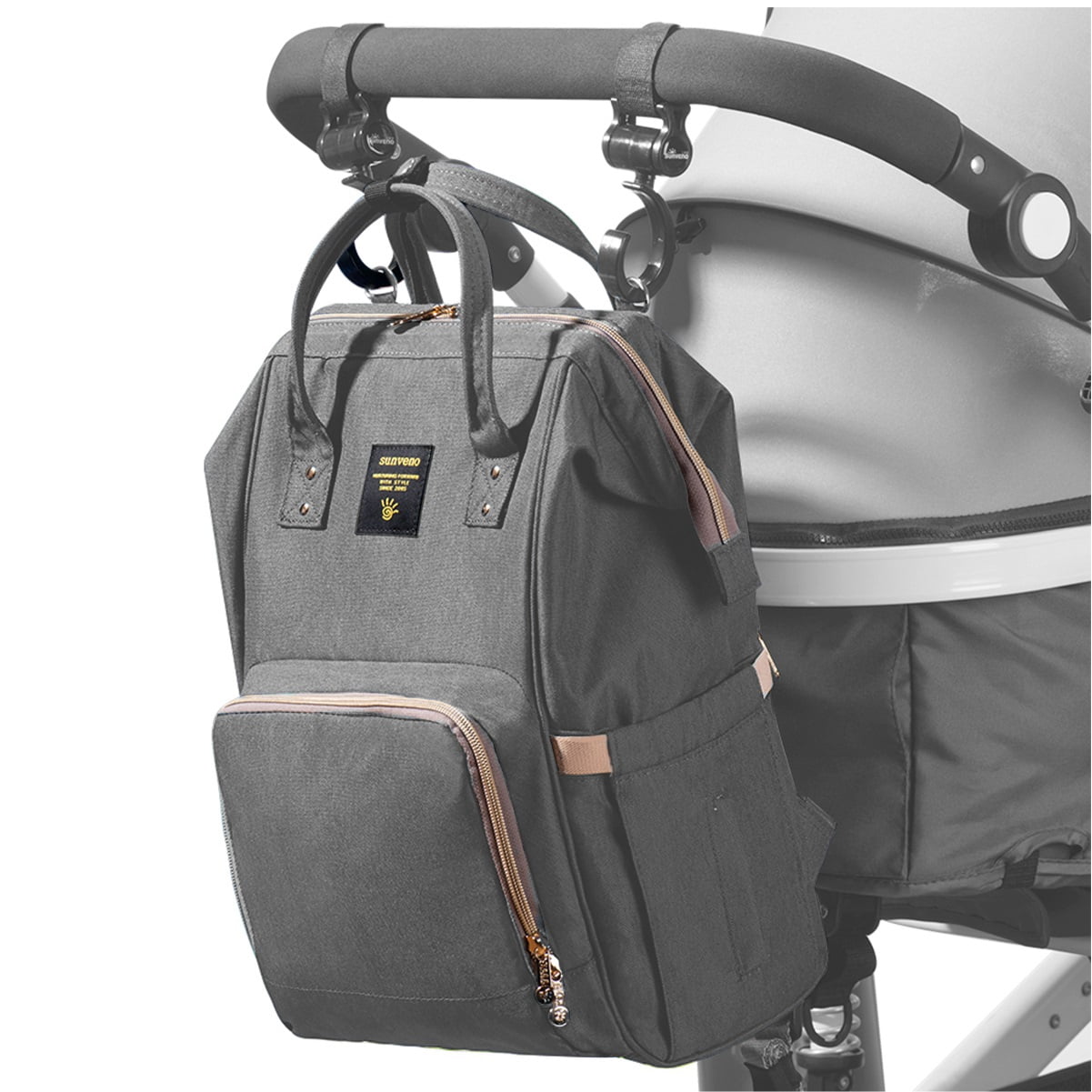 Sunveno Classic Diaper Bag Backpack Large Capacity Travel Backpack with USB Charge Port , Gray