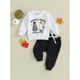 thumbnail image 2 of Wassery Toddler Boys Girls Fall Outfits Set Long Sleeve Letter Print Sweatshirts and Drawstring Long Pants 2Pcs Halloween Clothes Set 0-3T, 2 of 8
