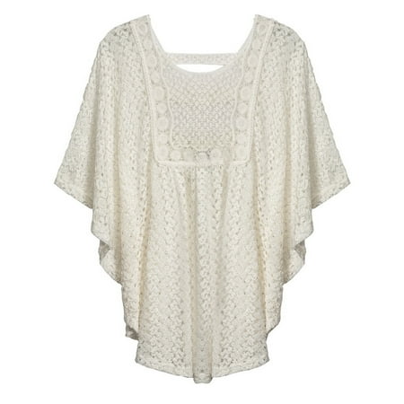 eVogues Apparel - eVogues Plus Size Sheer Crochet Poncho Top Off White ...