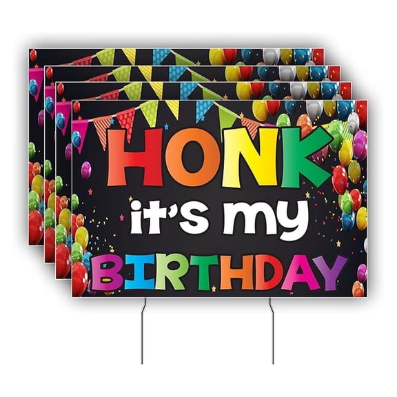 Birthday Yard Signs - Honk It's My Birthday Outdoor Decorations (Set of 4) - 12x18 Inch Double Sided Lawn Signs with Stakes - Birthday Party Decorations