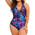 thumbnail image 1 of GFDYREE Women Plus Size One Piece Swimsuits V Neck Tummy Control Bathing Suits Front Cross Swimwear, 1 of 6
