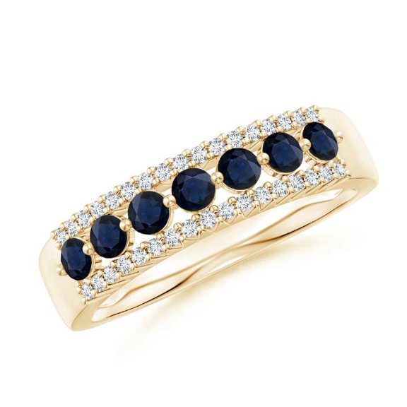 Round Shape Blue Sapphire CZ Diamond Eternity Band Ring 925 Sterling Silver Yellow Gold Plated September Birthstone Wedding Valentines Day Gift Gemstone Jewelry