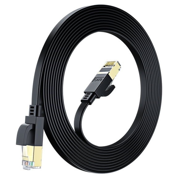Cat 8 Ethernet Cable 20 ft, Flat Cable with Gold-Plated RJ45 Connector, LAN Internet Cable, Network Cable for Modems, Routers, High Speed, Black