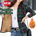 thumbnail image 2 of Womens Sherpa Fleece Lined Flannel Shirt Jacket Warm Button Up Winter Casual Fashion Plaid Shirt Jackets Coat, 2 of 5