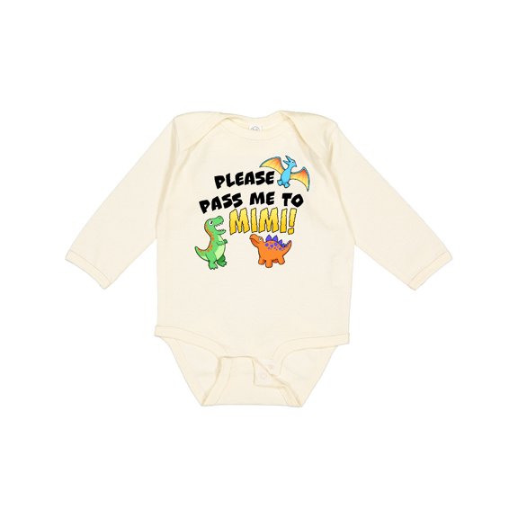Inktastic Please Pass Me to Mimi with Dinosaurs Boys or Girls Long Sleeve Baby Bodysuit