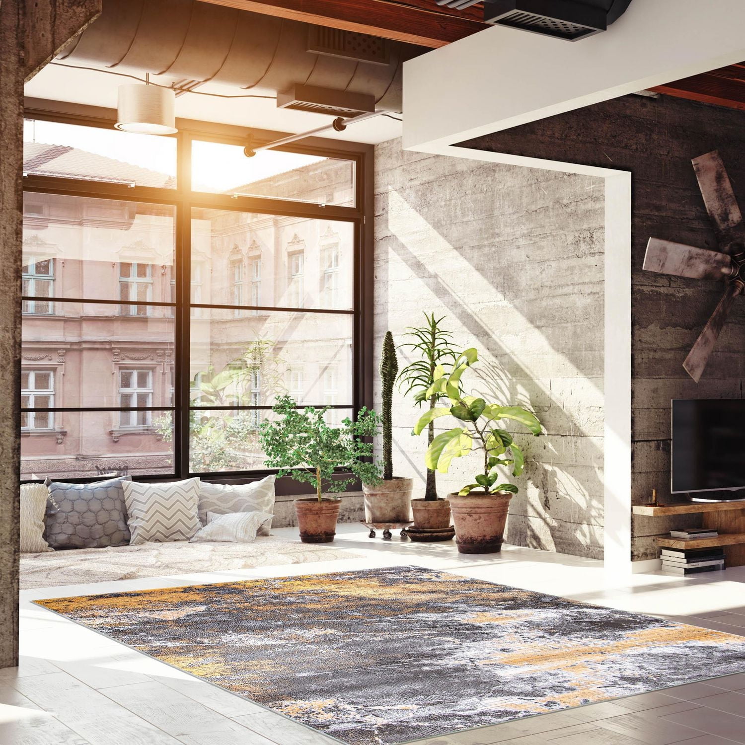 ECARPET Marble Textured Area Rug, Contemporary Carpet for Living Room, Sandstone Collection