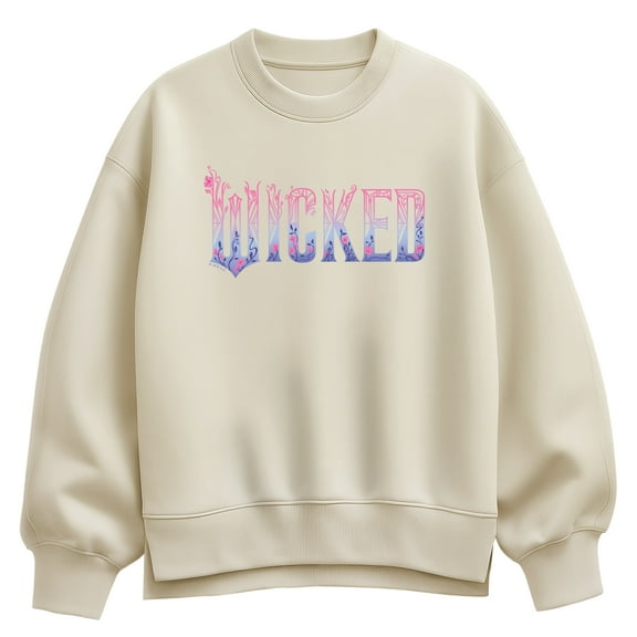 Wicked -  Pink Blue Logo - Ladies Oversized Fleece Crew Sweatshirt