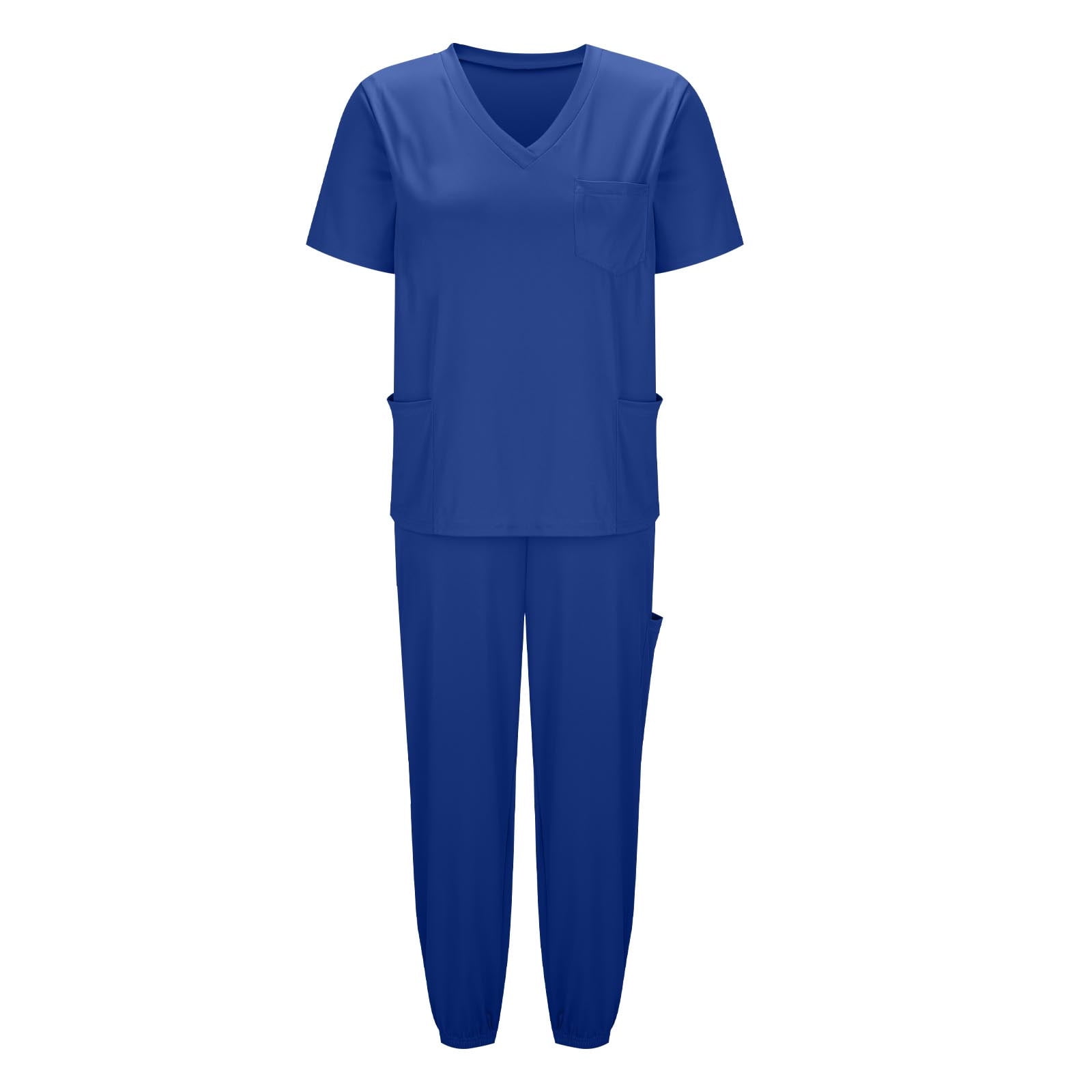 Womens Stretch V-Neck Jogger Scrubs Set Medical Nursing Tops with Pocket Pants