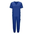 thumbnail image 7 of Womens Scrub Set Lightweight Stretch Solid Color Loose Drawstring Pants Pocket Caregiver Short Sleeve V-Neck Blouses Nursing Uniform Set, 7 of 7
