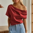 thumbnail image 2 of MIXUE Boho Tops For Women Summer Solid Color Off Shoulder Ruffled Short Sleeve Casual Basic Pullover Shirts For Women T Shirts Daily-Wear,Red,L, 2 of 5