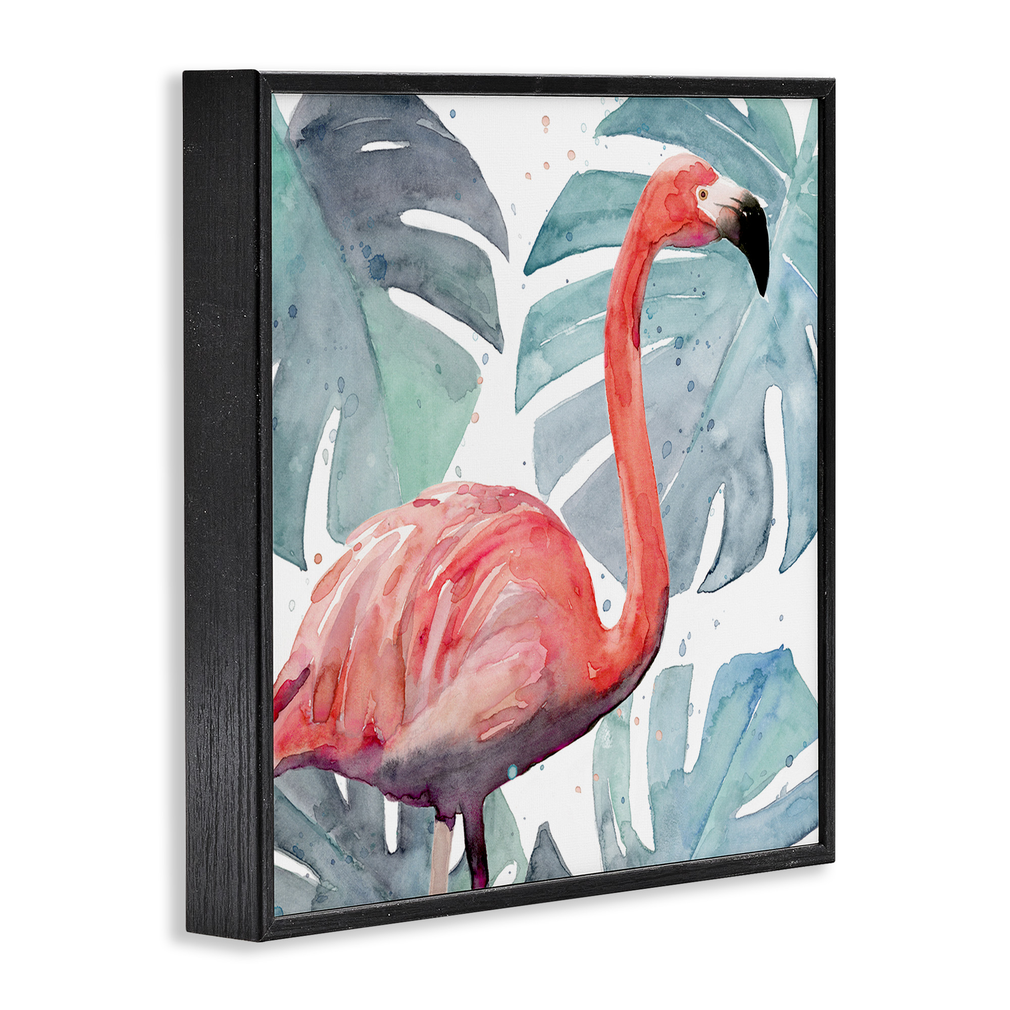 Stupell Industries Flamingo over Tropical Greenery Animals & Insects Painting Black Framed Art Print Wall Art, 17 x 17