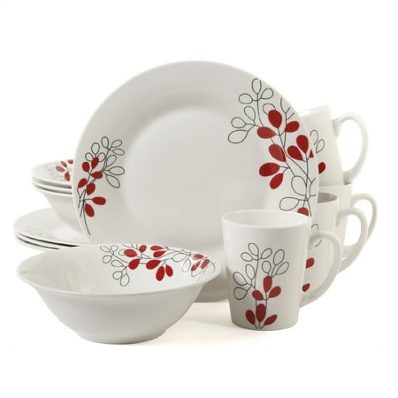Party Perfect Dinnerware Leaf - Gibson Home Scarlet Leaves Dinnerware Set, 12 Piece