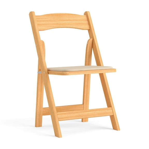 Flash Furniture HERCULES Series Natural Wood Folding Chair with Vinyl Padded Seat