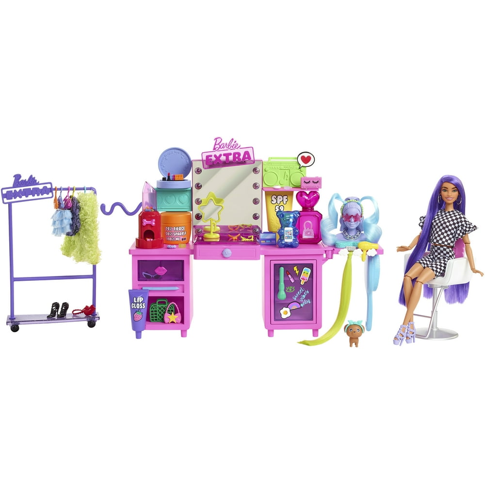 Barbie Extra Doll & Vanity Playset With Exclusive Doll, Pet Puppy