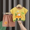 thumbnail image 2 of UAYOTSE Boys Short Sleeved Shorts Suit Comfortable Breathable Fashion Cartoon Cotton Baby Cartoon Print Suit 18 24 month boy clothes(5-6 Years,Brown), 2 of 3
