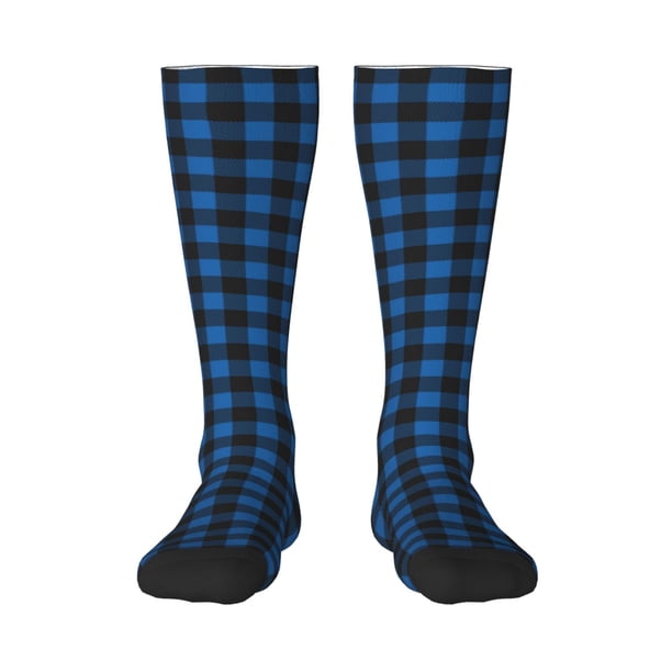 Balery Blue Black Plaid Calcetines novedosos Calcetines deportivos Calcetines hasta la rodilla Calcetines de algodón Calcetines originales y geniales