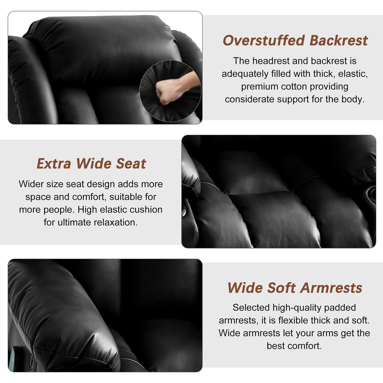 INGALIK Large Power Lift Recliner Chair with Heating and Massage, Breathable Leather Electric Lift Assist Recliner for Living Room with USB Charge, Cup Holders (Black)