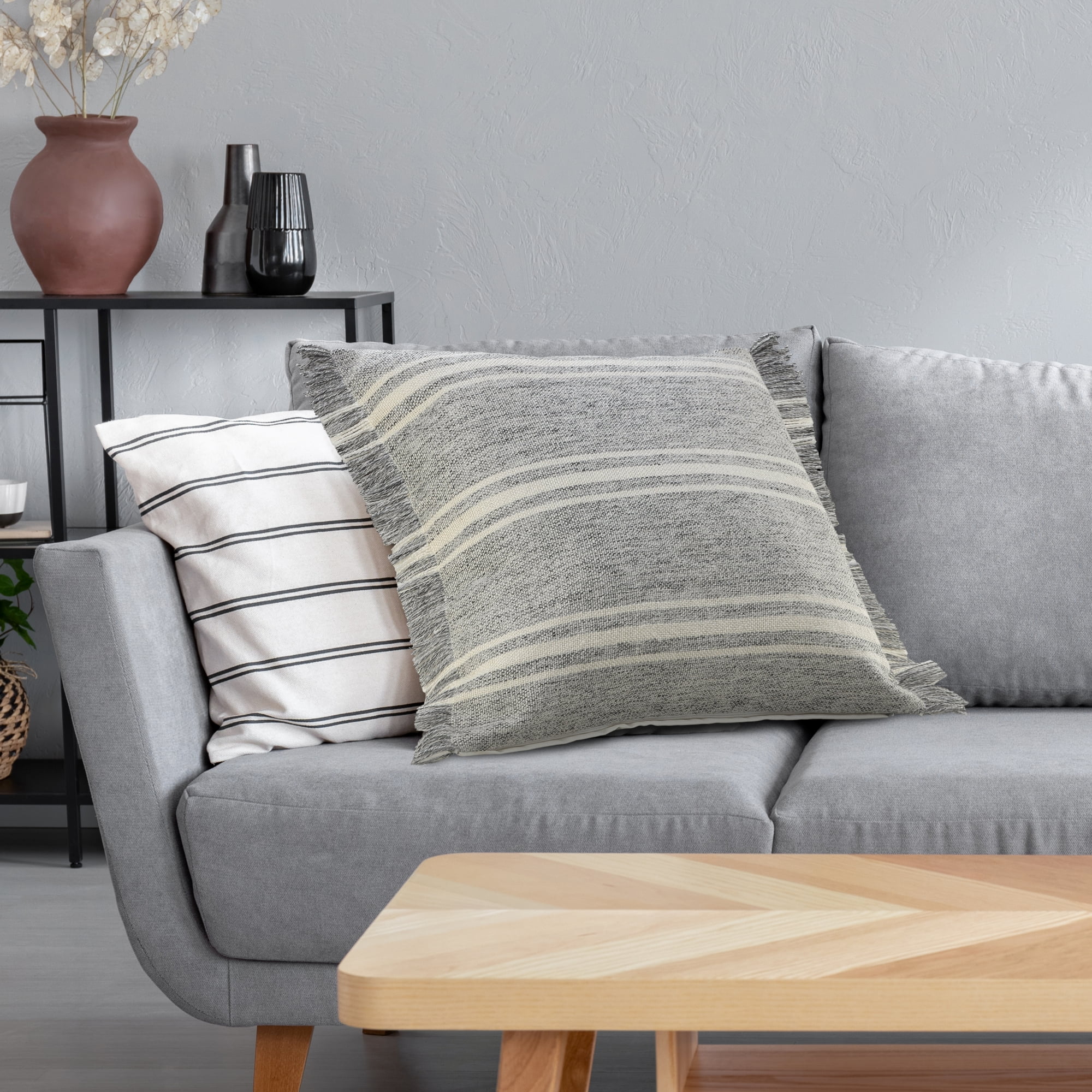 Ox Bay Babel 24" x 24" Gray Striped Indoor/Outdoor Adult Decorative Throw Pillow