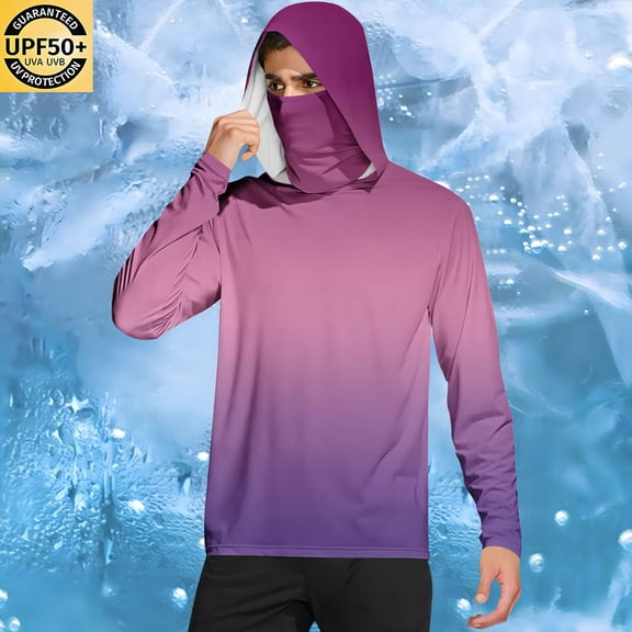Mifsaly Mens Long Sleeve Sun Protection Shirts Upf 50  Lightweight Hoodie Gradient Outdoor Quick-Dry Hiking Running Workout Sweatshirt with Mask and Thumb Hole XL
