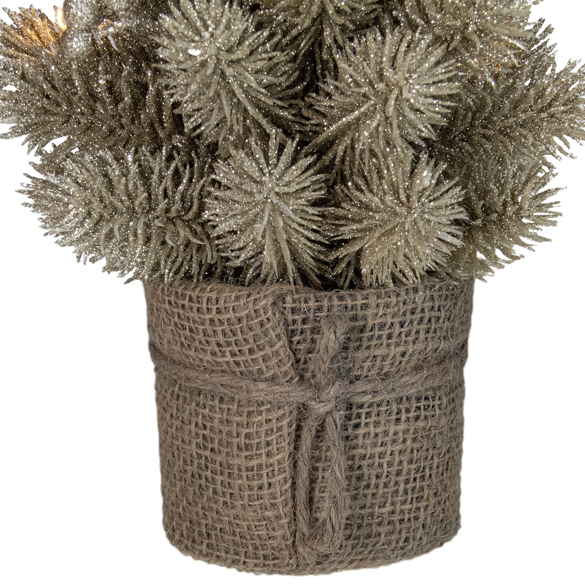 10.25" LED Potted Champagne Metallic Glitter Artificial Christmas Tree - Clear Lights