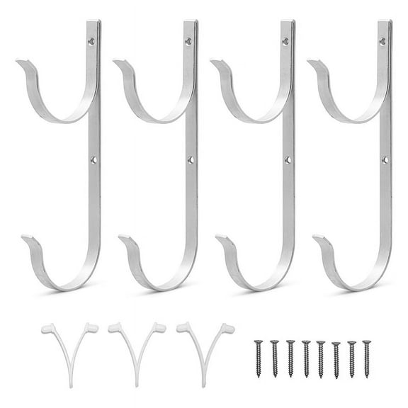 Pool Pole Hanger Premium 4Pc Aluminium Holder Set, Hooks for Telescopic Poles, Skimmers, Leaf Rakes, Brushes,4 x Pool Pole Hanger Hooks with matching screws 3 x Clips,silver