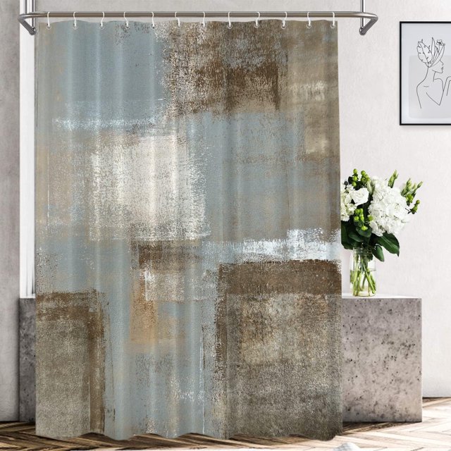 Deep Grey Retro Oil Paint Shower Curtain - Abstract Art Design, Waterproof Polyester Fiber with Plastic Rings, 72 x 72 in, Elevates Any Bathroom Décor with Its Unique Vintage Aesthetic