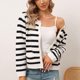 thumbnail image 4 of Cárdigan Suéteres para mujer Suéteres de otoño Recortada Invierno Cárdigan informal Blusa de un solo pecho Manga larga Raya Tops cortos Odeerbi ODB-5, 4 of 6