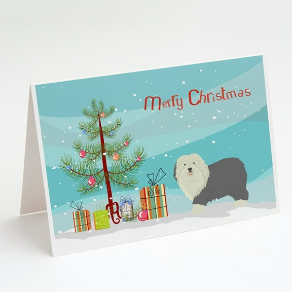 Old English Sheepdog Christmas Tree Greeting Cards and Envelopes Pack of 8