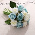 thumbnail image 4 of Ounissouiy Ramo de rosas artificiales de 12 cabezas, paquete de flores, decoración del hogar, boda, flor falsa Flores artificiales blanco azul, 4 of 6