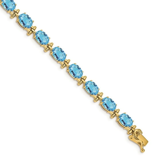 Real 14kt Yellow Gold Blue Topaz Chain Bracelet; 7 inch; for Adults and Teens; for Women and Men
