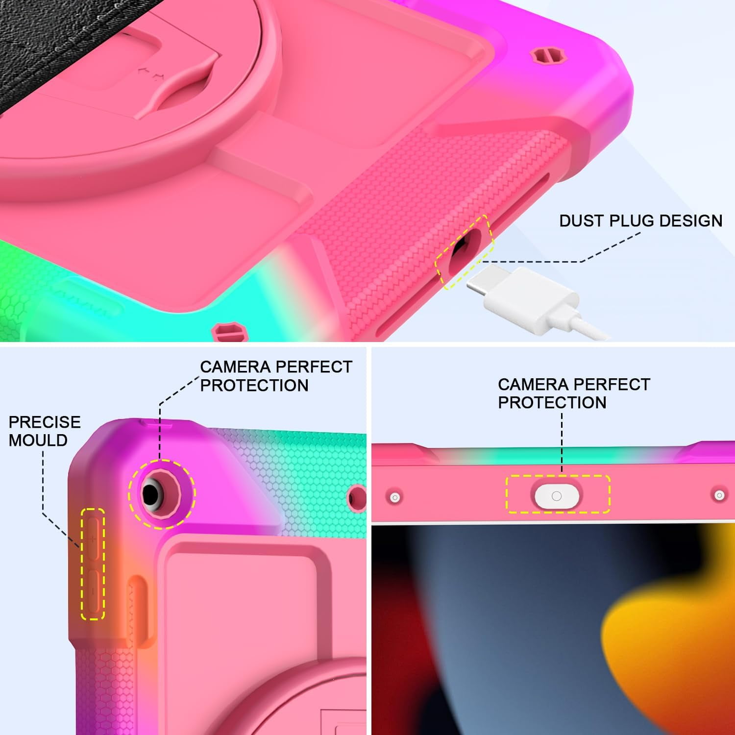 SUPNICE iPad 9th/8th/7th Generation Case,iPad 10.2 Case for kids, Shockproof [360 Rotating Stand] [Hand Strap] [Pencil Holder] Case for New iPad 9th Gen, iPad 10.2 Inch 2021/2020/2019 - Pink