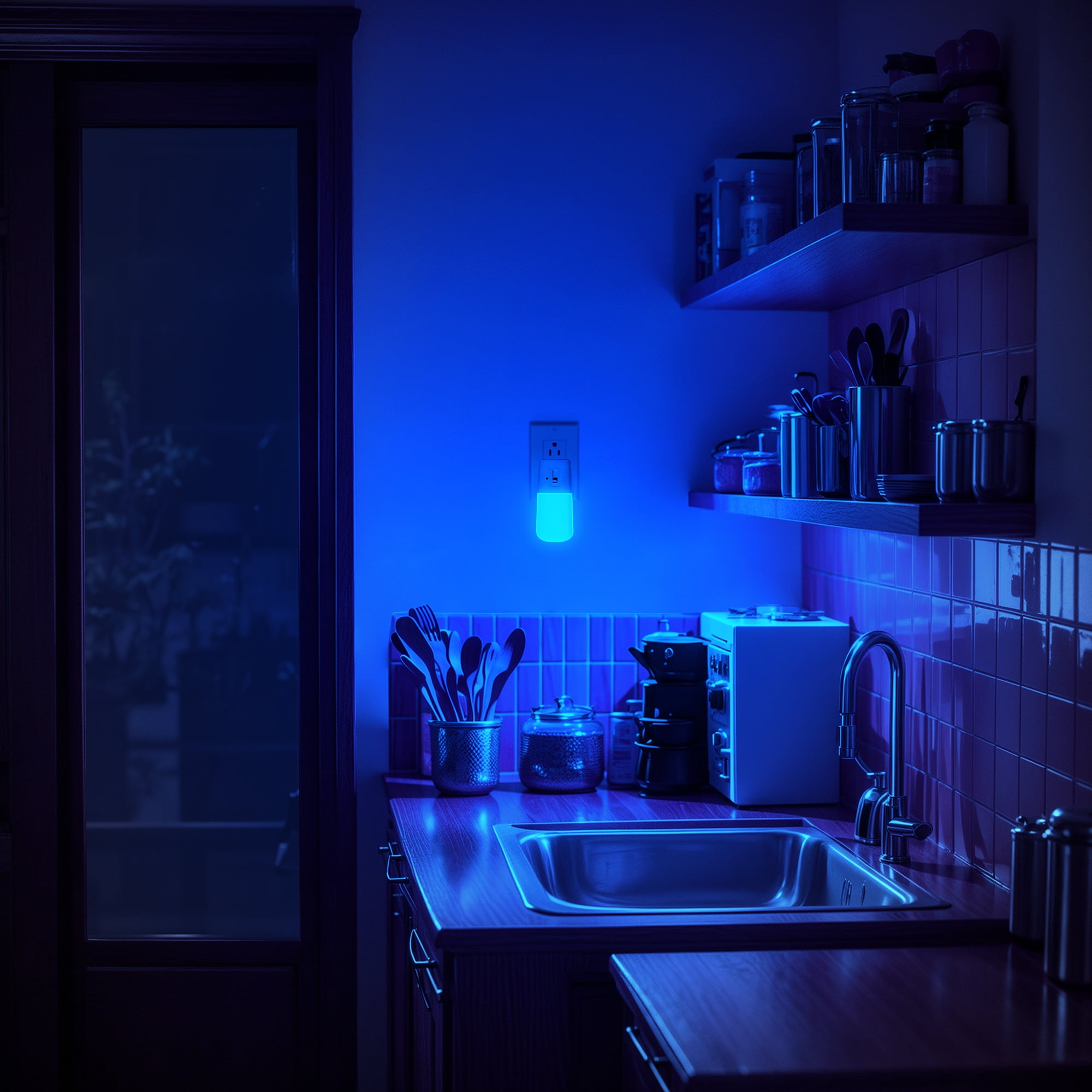 YANSUN 2-Pack Modern Blue LED Night Light, Vertical Dimmable Plug-in for Wall, Auto Light Sensor, 1-Watt Integrated LED with White Acrylic Cover