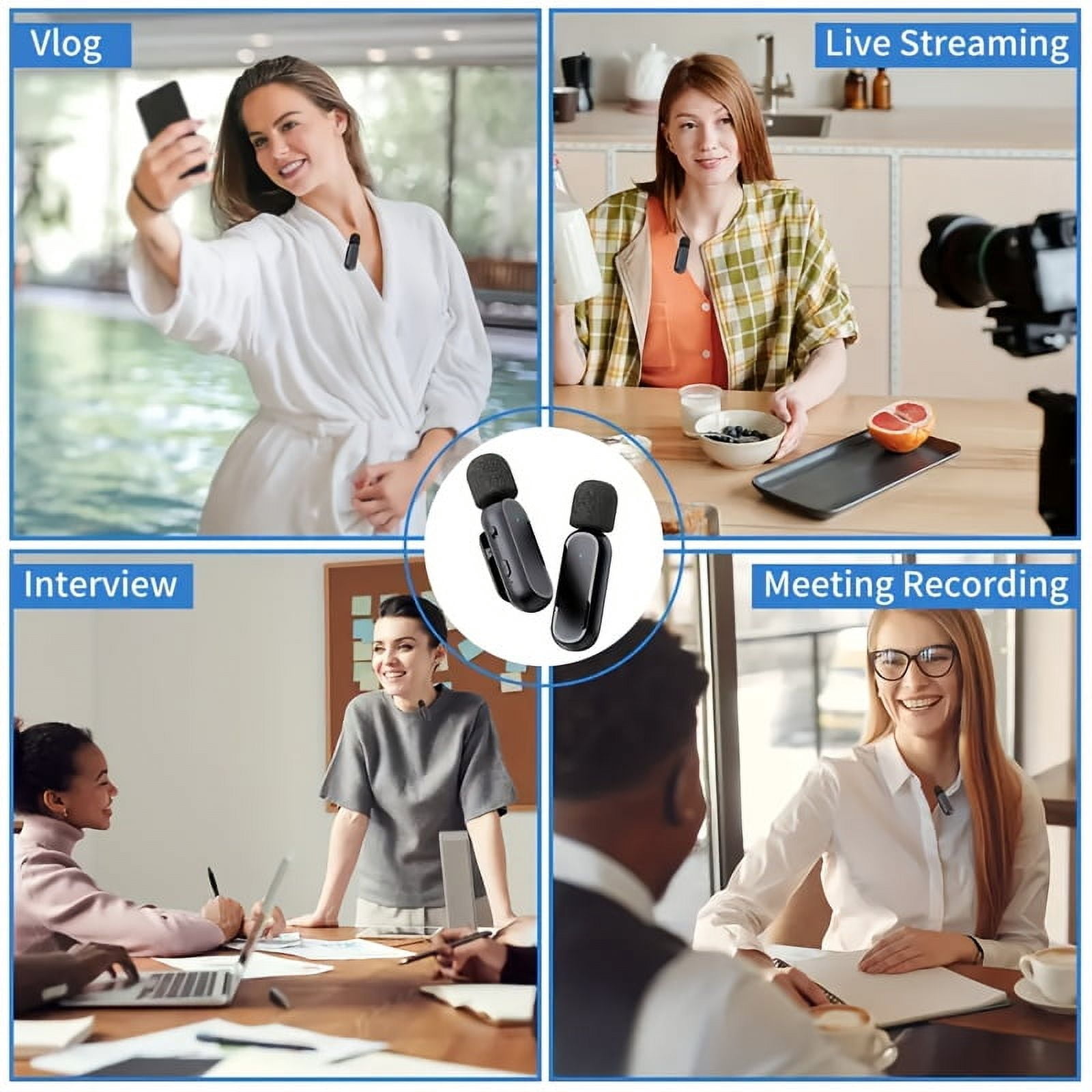 2 professional wireless collar microphone, noise reduction plug and play, suitable for Android, iPhone, iPad, including adapters, suitable for live broadcast, recording, Vlog, wireless microphone.