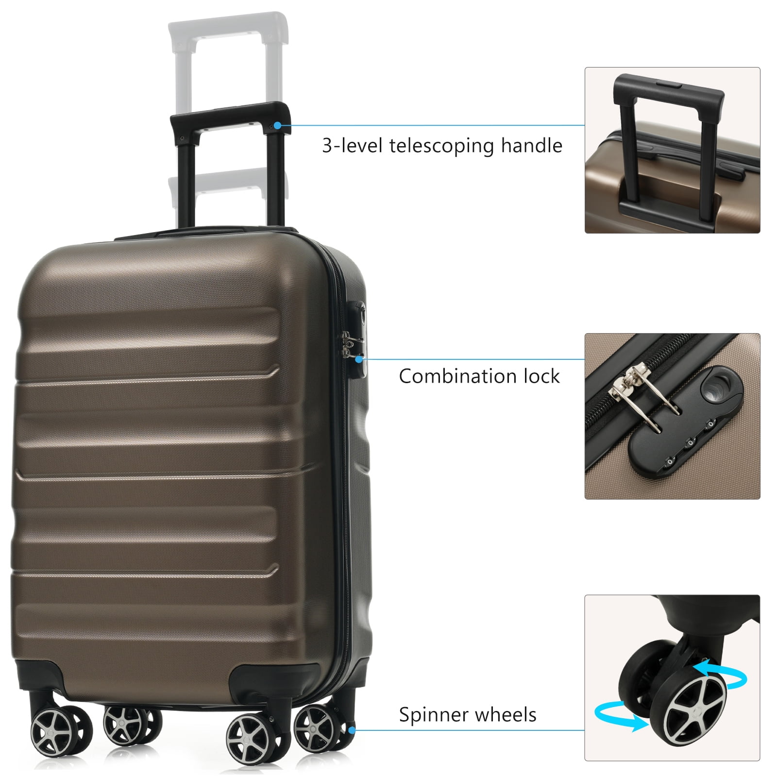 Euroco 2 Piece Luggage Sets,20" Carry-On Luggage with Spinner Wheels and Foldable Duffel Bag,Lightweight Travel Suitcase Set for Men Women,Brown