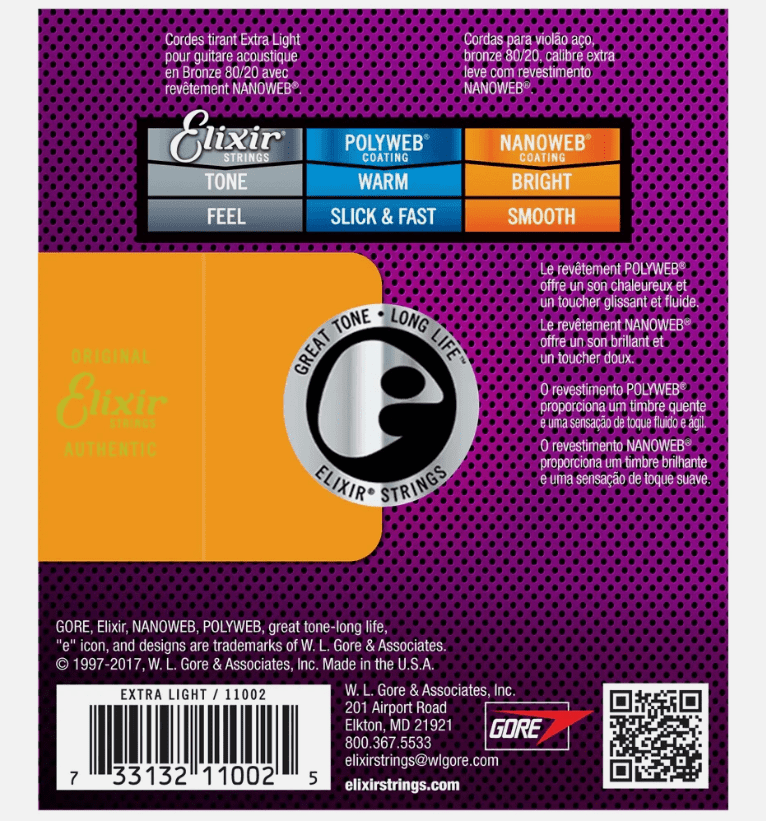 6 Sets! Elixir NANOWEB 80/20 Bronze Acoustic — 11002 Extra Light .010-.047