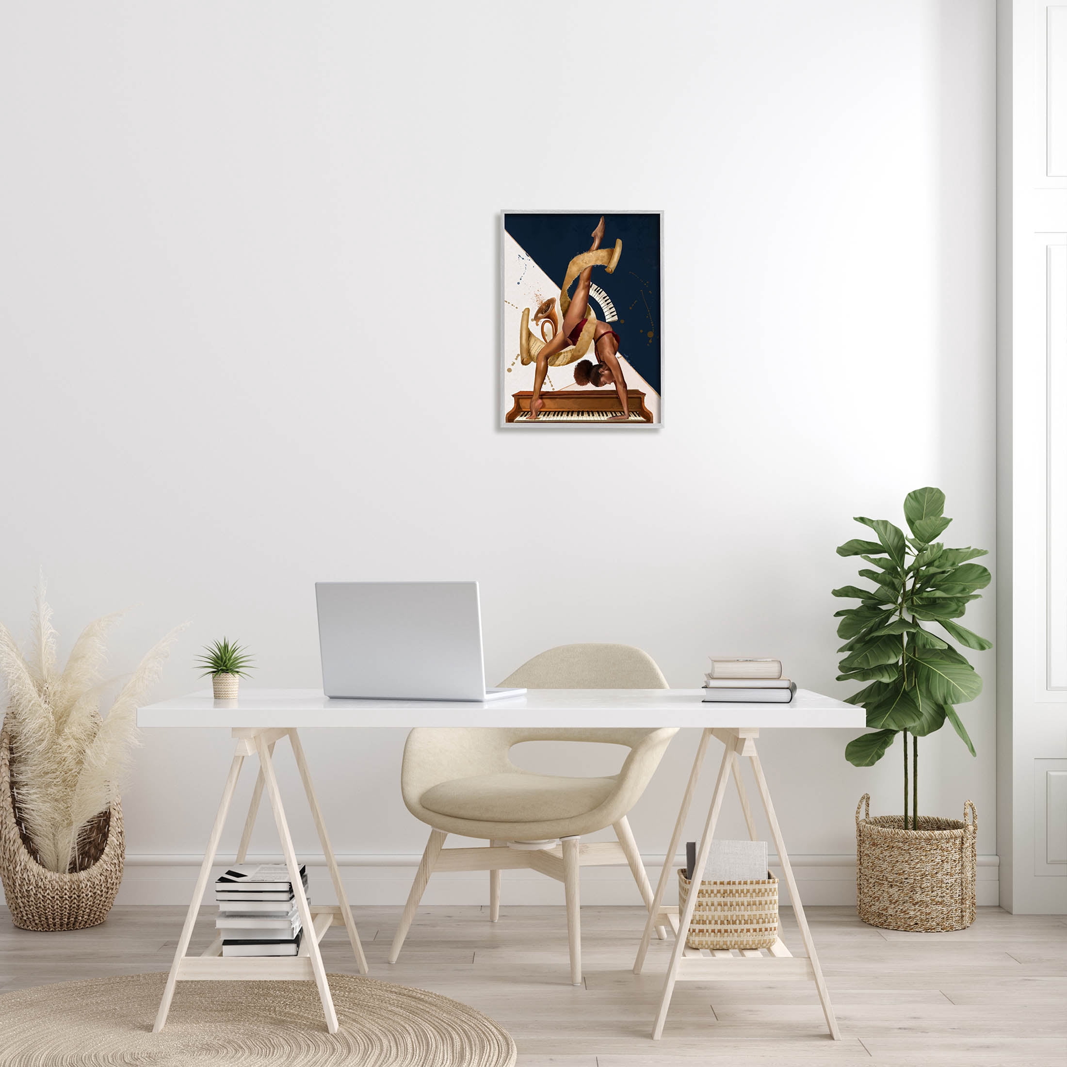 Gymnastics Musician Girl Instruments Abstract Painting Gray Framed Art Print Wall Art