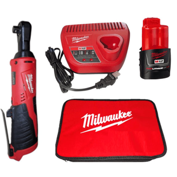 Milwaukee M12 12V Cordless 3/8 in. Ratchet Tool Kit – Includes REDLITHIUM Battery, Charger & Case - Model 2457-21