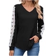 thumbnail image 3 of Loopsun Womens Fall Tops, Long Sleeve T Shirts for Women, Women's Casual Loose Solid V-neck Long Sleeve Lace T-shirt Top Black, S, 3 of 5