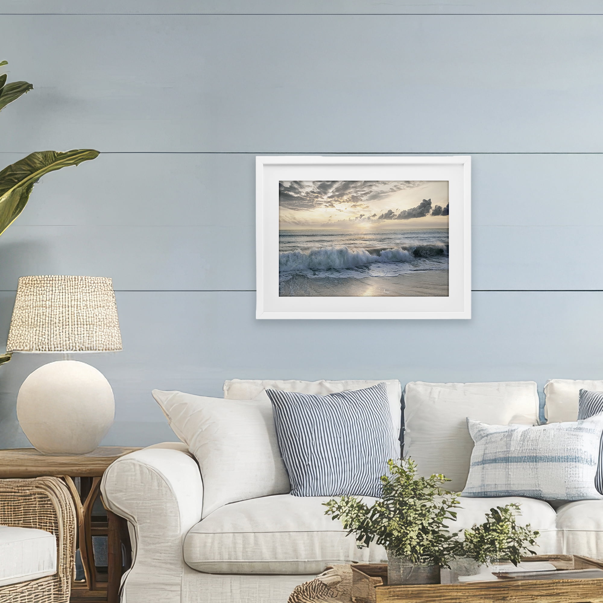 Stupell Industries Sunset Foam Along Shoreline White Framed Print Under Glass, design by Mike Calascibetta